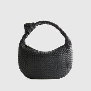 Quince - Italian Leather Handwoven Slouchy Shoulder Bag, Black